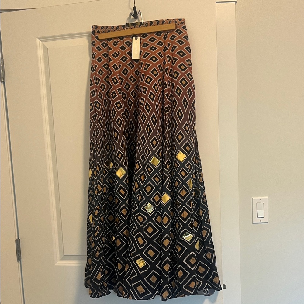 Geometric Patterned Maxi Skirt - Brown and Black